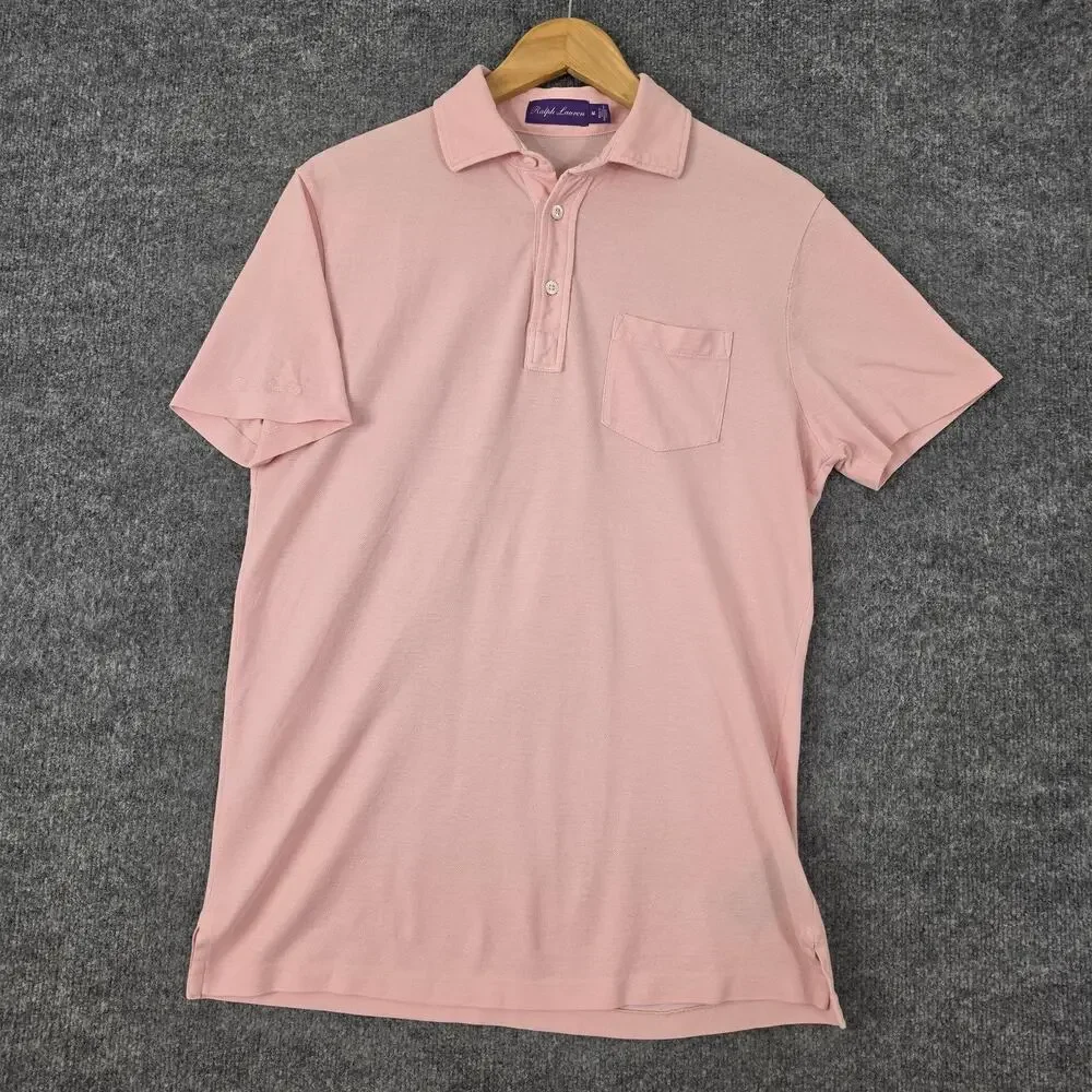 Ralph Lauren Purple Label Polo Shirt Men Medium Pink Pique Knit Casual Preppy